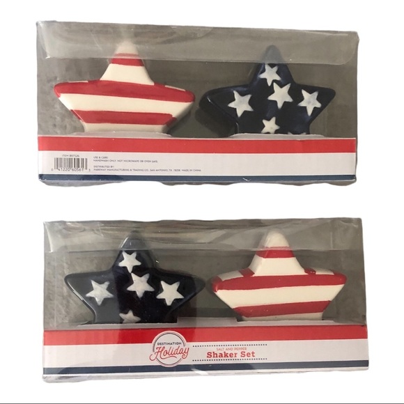 Patriotic Americana Stars & Stripes star spangled banner salt & pepper set new - Picture 8 of 10